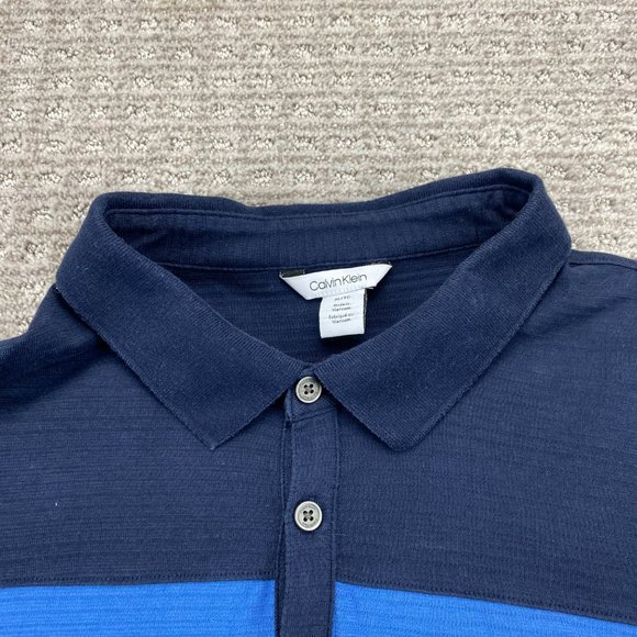 Calvin Klein Polo Shirt Men Extra Large XL Gray Blue Casual Golf 1/4 Button - Picture 2 of 7